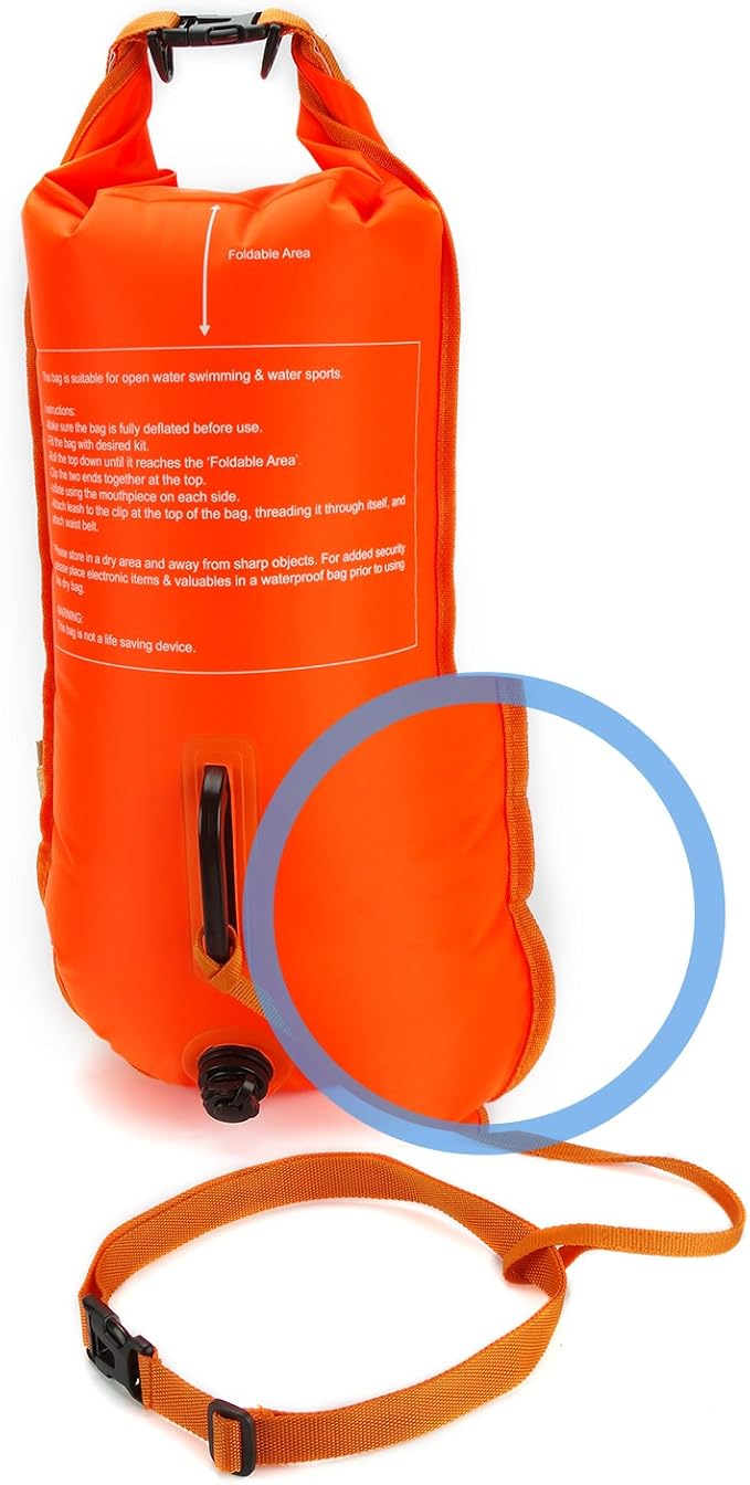 NuCamper Swim Buoy for Open Water Swimmers With Adjustable Waist Belt Waterproof Dry Bag Swim Bubble For Safty Swimming Training Snorkeling Kayaking BoatingBeach Bags Large Capacity 28L