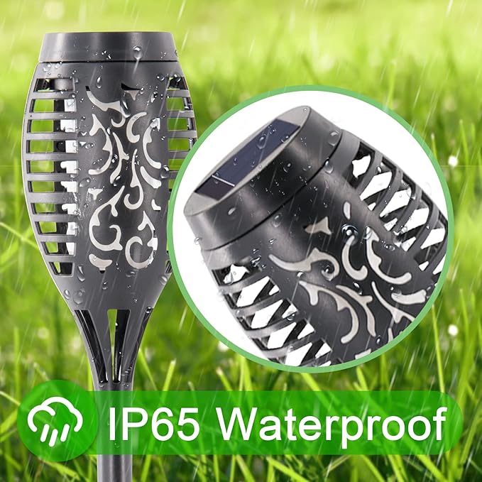 Outdoor Solar Lights Blue 12 Pack Solar Torch Lights with Flickering Flame Waterproof Mini Tiki Torches for Landscape Garden Pathway Dusk to Dawn Auto On/Off