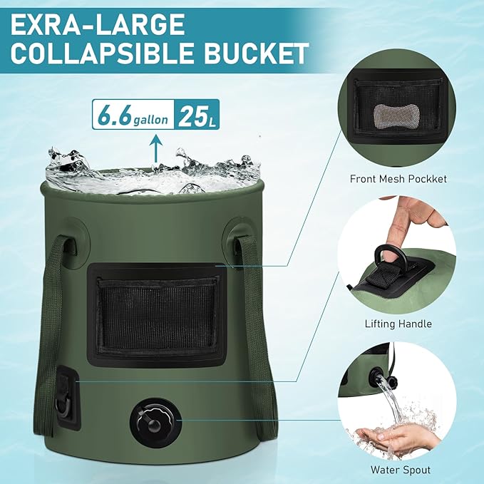 Portable Camping Shower Pop Up Shower Privacy Tent Kit with LED Lights 4500mAh Rechargeable Shower Pump Filtered Shower Head &amp 7.4 Gallons Foldable Bucket Outdoor Shower for Hiking Beach Trav