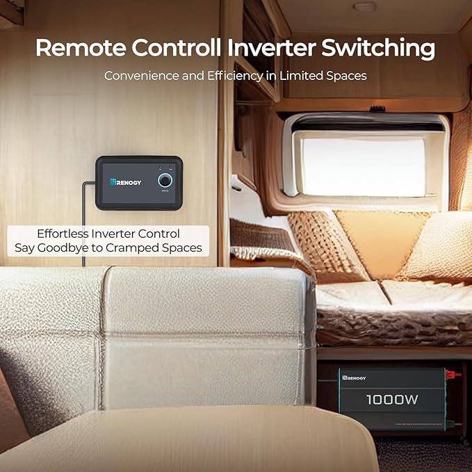 Renogy Inverter P2 1000 watt Pure Sine Wave Inverter Solar Car Power Inverter 12V to 120V AC Converter for RV Truck Camping Home Backup Outdoor Emergency Off-Grid Living 16.4FT Remote Control