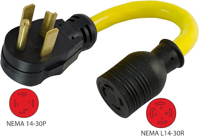 Conntek 14330 1.5-Foot Adapter 30 Amp NEMA 14-30P 4 Prong Male Plug To 30 Amp 125/250 L14-30R Volt Locking Female Connector
