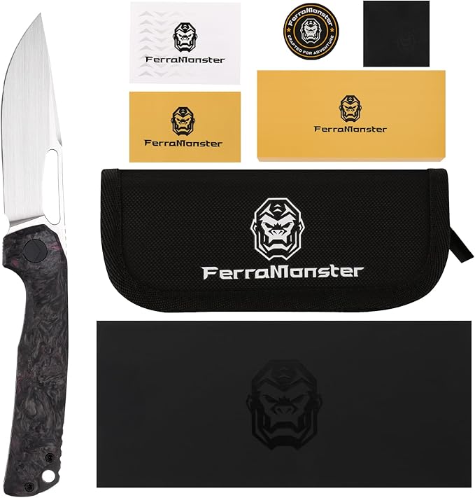 Pocket Knife 3.5 M390 Blade Folding Knife Hunting Knife Survival Knife with Pocket Clip EDC Knives for Hunting Camping Survival Outdoor Fishing Hiking (Purple&ampBlack)