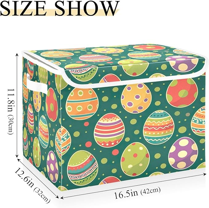 Christmas Storage Baskets with Lids Green Eggs Collapsible Bins Stackable Fabric Linen Baskets Closet Organizer Container 16.5x12.6x11.8