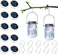 Solar Mason Jar Lid Lights 10 Pack 30 LED Waterproof Firefly Fairy Lights with Hangers(No Jars) Outdoor Starry String Lights for Patio Yard Garden Wedding Lantern Decor (Cool White)