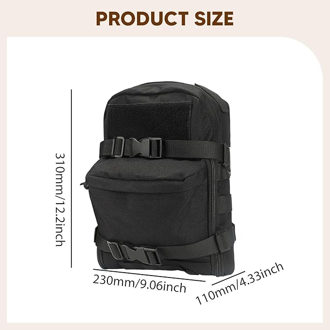 Tactical Backpack Harness Carrier with Multiple Pockets Lightweight for Hiking Cycling 9x4.3x12.2in- Black