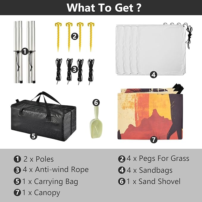 Cowboy at Sunset Beach Tent Sun Shelter Set UPF50+ UV Protection 10.5 x 9.19 FT Camping Shade Canopy with Sandbags Sand Anchors Carrying Bag and Others