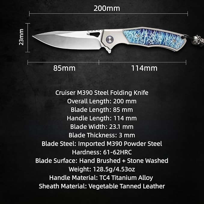 Pocket Knife Hunting Knives &amp Tools Knifes Titanium Alloy Handle Vegetable Tanned Leather Sheath Folding Knife Outdoor Knife for Self Defense