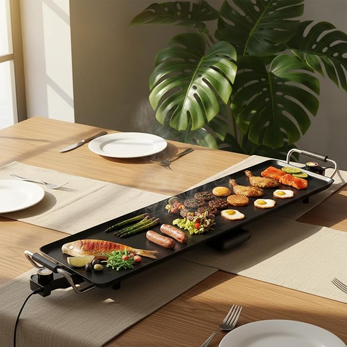 Costzon 35.5 Electric Griddle 1400W Nonstick Extra Large Griddle Long Table Top Grill w/5-Level Temp &amp Drip Tray Indoor Outdoor Cooking Plates Teppanyaki Grill for Pancake BBQ Camping Gather