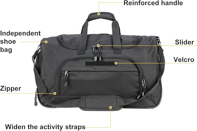 Military Tactical Outdoor Gym Bag Small Duffel Bag with Shoes Compartment for Sports Travel Camping Hunting (B-Black)