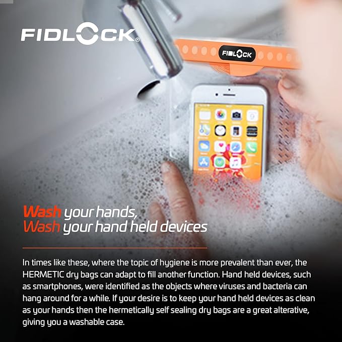 FIDLOCK Hermetic Dry Bag Flexible Magnetic Self-Sealing Bag for Cellphone | 100% Water &amp Sand Proof | Practical Size with a Large Opening | Lanyard Included | Multi | Transparent Petrol
