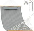 Lazy Daze Hammocks 12 FT Double Quilted Fabric Hammock with Spreader Bar and Detachable Pillow 2 Person Double for Outside Patio Backyard 450lbs Capacity Light Gray
