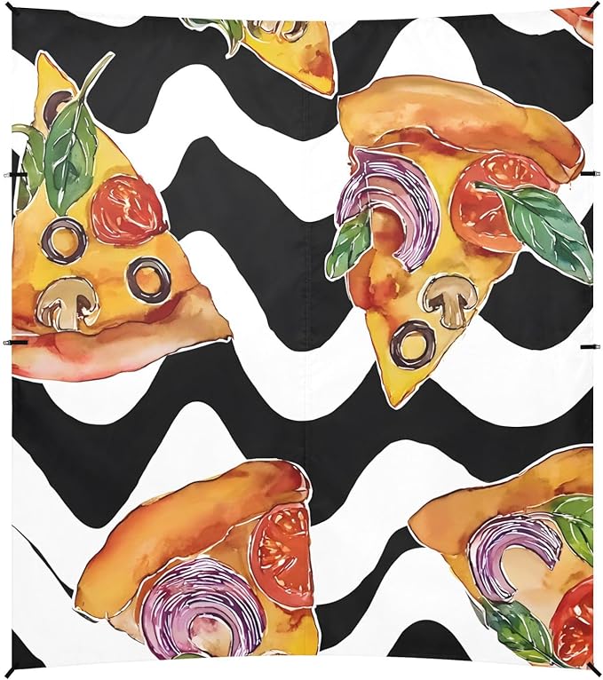 ALAZA Pizza with Black and White Background Pattern Beach Tent Sun Shelter Portable Canopy Sunshade for Outdoor Camping Picnics Backyard Fun 10x9 ft
