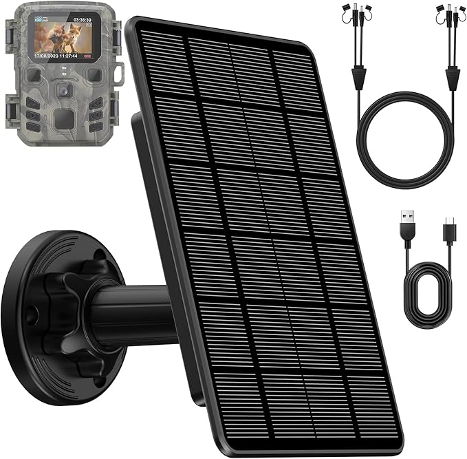 Solar Panel for Trail Camera Trail Camera Solar Panel with 5000mAh Rechargeable Lithium Battery - Output 12V/1A 6V/1.5A IP66 Water Proof Hunting Accessory Game Cameras Solar Charger