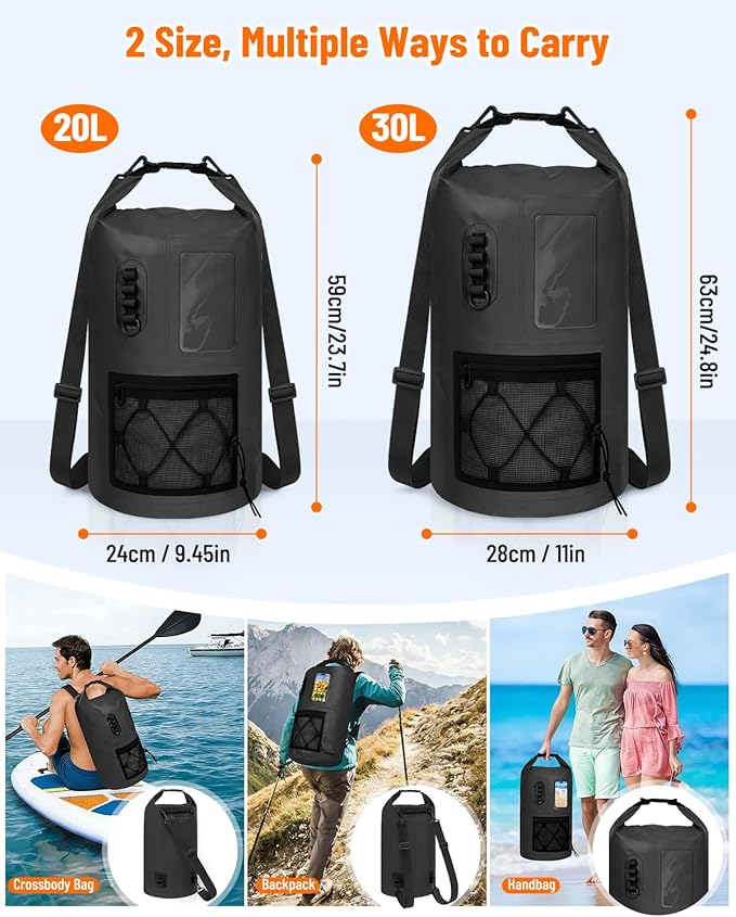 Waterproof Dry Bag 20L/30L Roll Top Waterproof Backpack with Waterproof Phone Case Heavy Duty Storage Bag for Women Men for Travel Kayaking Boating Rafting Camping Hiking &amp Beach