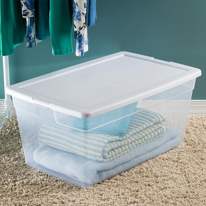 Sterilite 8-Pack 90 Quart Storage Box Stackable Clear Plastic Bins with Snap-On Lids - Heavy-Duty Organizing Containers for Closet Bathroom and Office