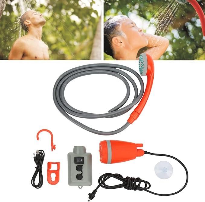 Portable Camping Shower Universal DC3.7V USB Rechargeable Camping Shower Kit for RV Yacht Car Built in 2000mAh Rechargeable Battery