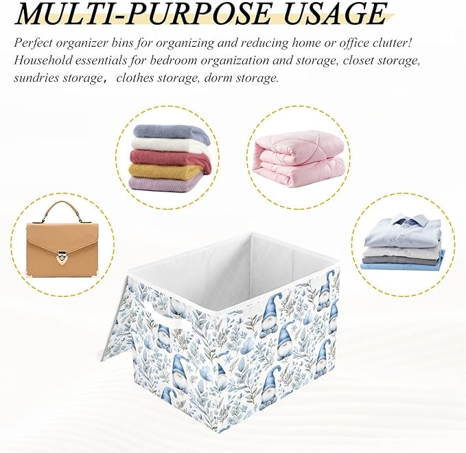AIXIWAWA Lidded Storage Cube (Gnome Blue) Fabric Foldable Closet Bins with Flip Lid and Handles Organizer Basket Container 16.5 x 12.6 x 11.8 IN