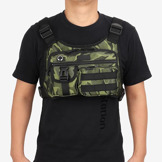 DEYACE Chest Bag For Men Tactical Inspired Sports Utility Chest Pack EDC Pouch Bag With Built-In Phone Holder for Workouts Running Cycling Green