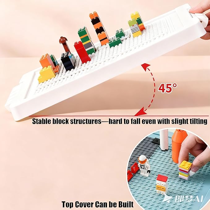 Toy Storage Organizer Bin for Lego Plastic Organizer Box with Removable Tray and Building Baseplate Lid Stackable Building Block Storage Craft Storage Container for Lego Toy Tool Sewing (White)