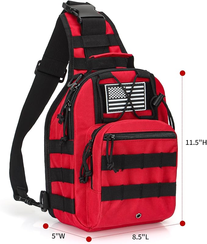 First Aid Sling Backpack - EMS Equipment Emergency Medical Supplies Tactical Range Shoulder Molle Bag - Heavy Duty Sports Outdoor Rescue Pack - Perfect for Camping Hiking Trekking - Red