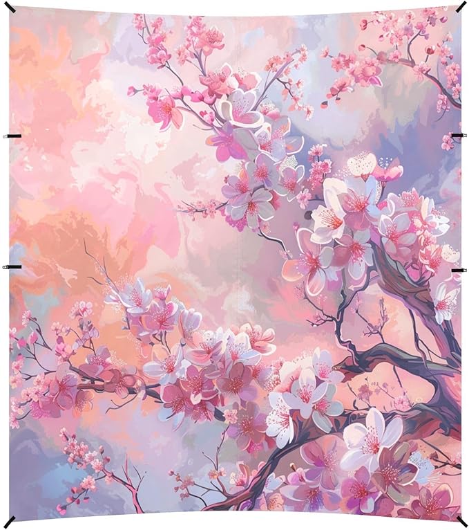 ALAZA Pink Cherry Blossoms Painting Beach Tent Sun Shelter UPF50+ Protection Beach Shade Canopy w/ 4 Sandbags for Outdoor Camping Fishing Backyard Fun Picnic 10x9 ft