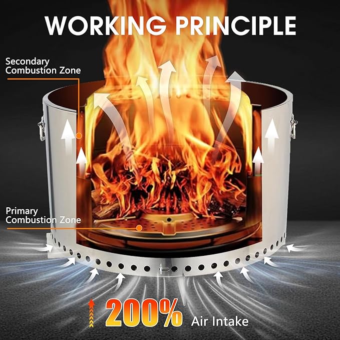 20.5 Smokeless Fire Pit Wood Burning Camping Stove with Removable Stand &amp Ash Pan Smokeless Stove with Handle Portable Outdoor Bonfire Fire Bowl Suitable for Backyard Garden Camping Picnic