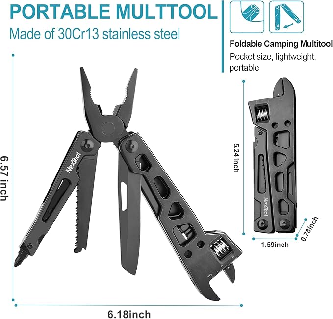 NexTool Adjustable Wrench Multitool 9 in 1 Multi Tool with Multitool Pliers Adjustable Wrench Pocket Knife and Screwdriver Foldable Stainless Steel Multi-Tool for Mechanical Maintenance Camping