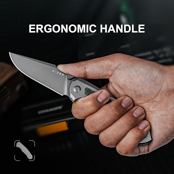 Kizer Feweed Pocket Knife 2.98 S90V Clip Point Blade Folding Knife with Titanium &amp Fat Carbon Toxic Storm Handle Front Flipper &amp Thumb Stud Opener EDC Knives for Camping Hiking KI3694A2