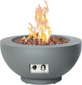 28-Inch Fire Table 58000 BTU Outdoor Propane Fire Pit Patio Round Fire Bowl Gas Firepit with Lid Lava Rocks Cover Pre-Attached 10 ft Propane Hose Gray