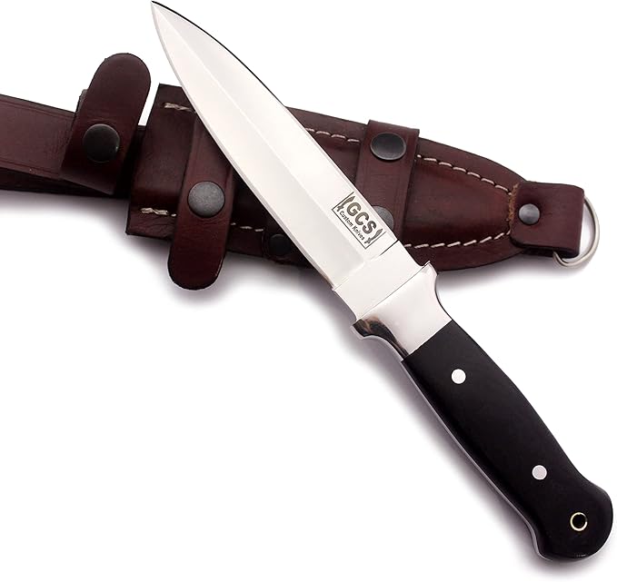 GCS Handmade Handle D2 Tool Steel Tactical knife Hunting Knife Camp Knife with leather sheath Full tang blade designed for Hunting &amp EDC GCS 314