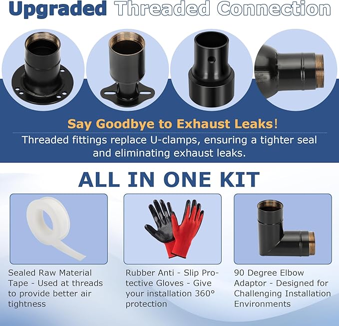 2025 Upgrade Generator Exhaust Extension Silencer Kit with Three Universal AdaptersThreaded ConnectorRain Cap and 90° Elbow–Leakproof Weatherproof &amp Flexible Muffler Upgrade for Portable Genera