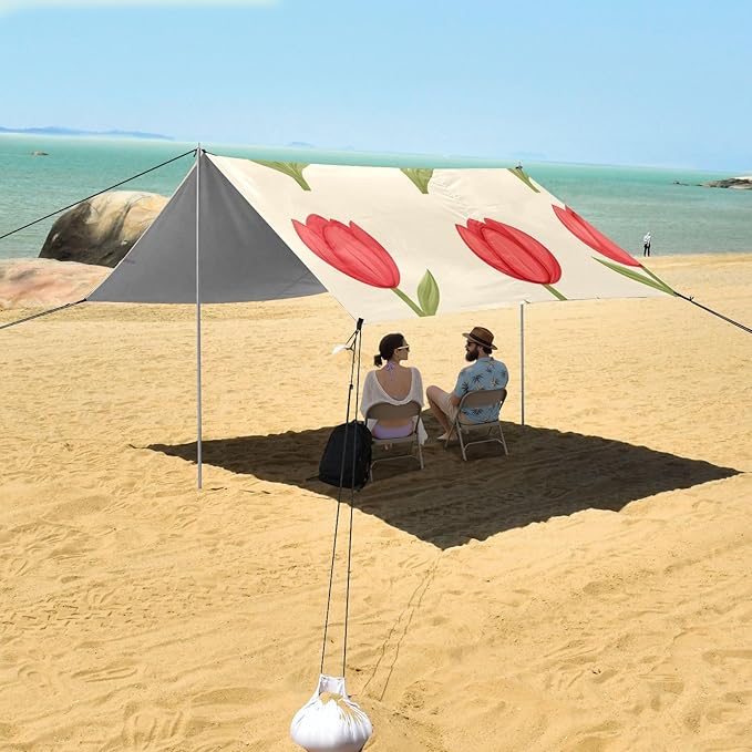ALAZA Sweet Red Tulip Beach Tent Sun Shelter Portable Canopy Sunshade for Outdoor Camping Picnics Backyard Fun 10x9 ft