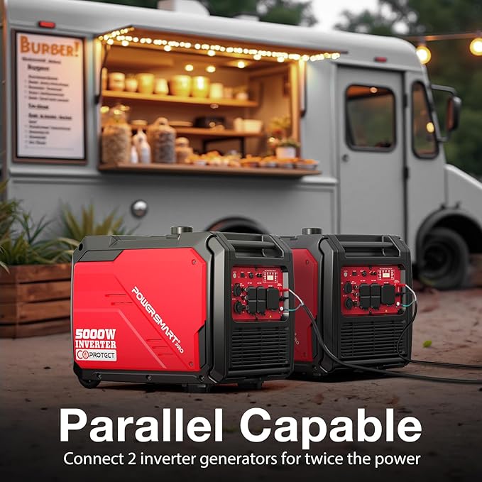 PowerSmart 5000W Portable Inverter Generator Gas Powered Quiet with Electric Start &amp CO Alarm 223cc Engine Eco-Mode Small Generator for Home Backup Camping and RV Ready