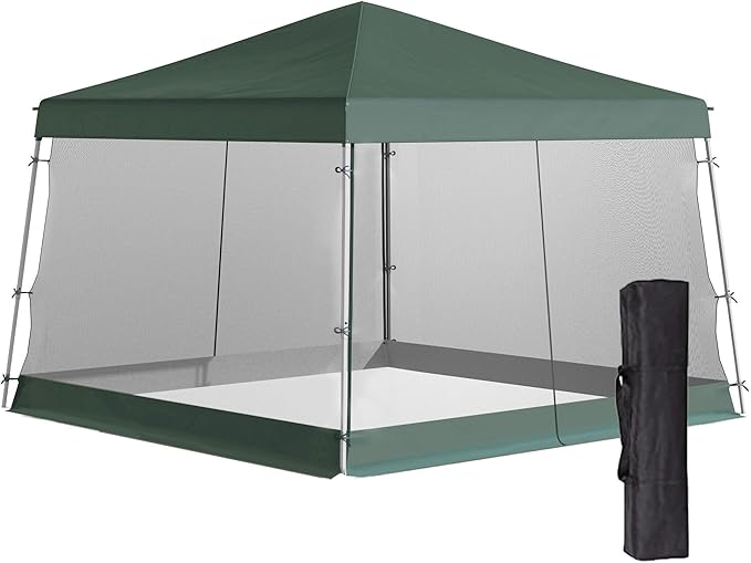 10x10 Easy Assembly Pop Up Tent Featuring Breathable Mesh Sidewalls Adjustable Height and Compact Carry Bag with Handle