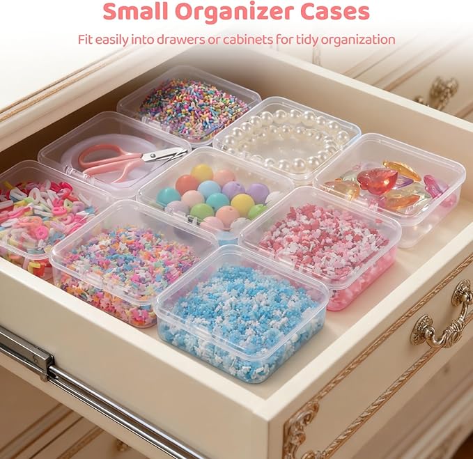 yeesport 120 Pcs Plastic Bead Storage Containers 3×3×1 Small Storage Boxes Clear Square Containers with Hinged Lids Mini Organizer Cases for Jewelry Crafts Small Items Parts