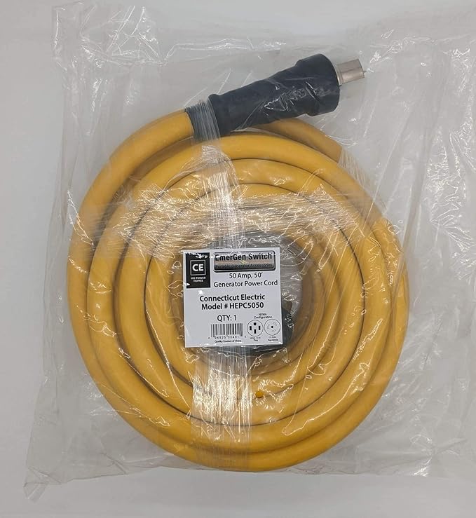 Connecticut Electric 50 Foot Generator Power Extension Cord 50 Amp 4 Prong NEMA 14-50P to SS2-50R (CS6364)
