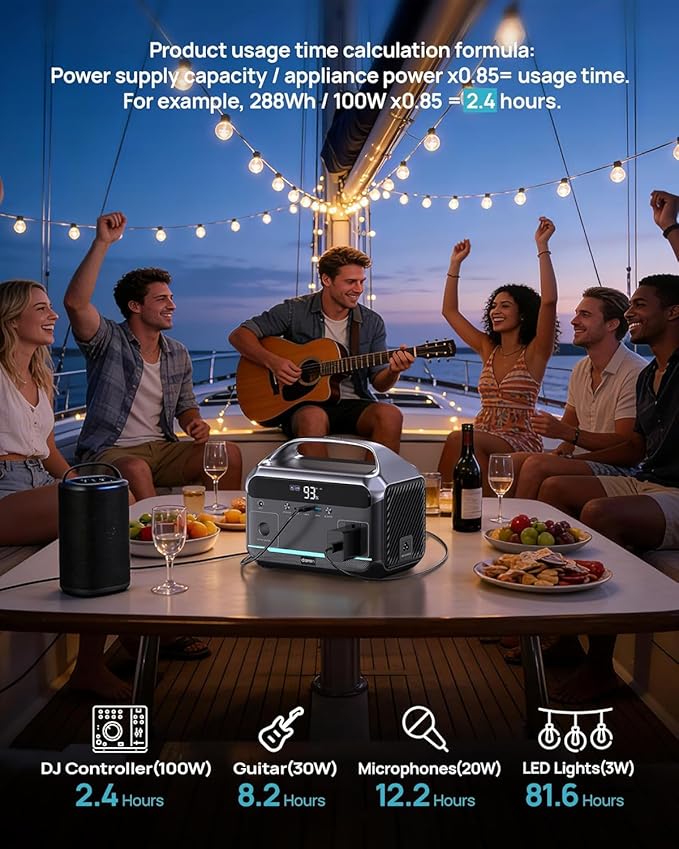 DaranEner Portable Power Station 600W 288Wh LiFePO4 Battery Backup Power w/2×600W AC Outlets (1200W Surge) 2.2H Fast Charging Solar Generator for Outdoor Camping/RVs/Home Emergency (Solar Optional)