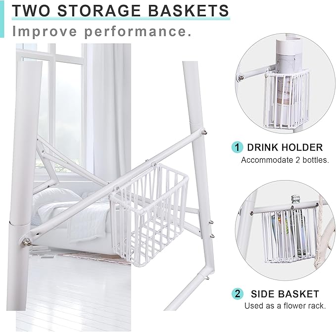 YOXIFOC Reinforced Base &amp Triangular Structure Hammock Stand with 2 Storage Baskets Swing Stand with 3 Hooks Fit for Most Hanging Chair for Oudoor&ampIndoor (Stand Only) (Coffee)