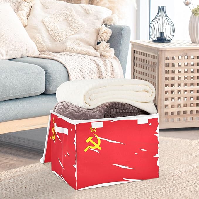 Soviet Union Flag Union Of Soviet Socialist Republics National Storage Box with Lid Foldable Organizing Bins Clothing