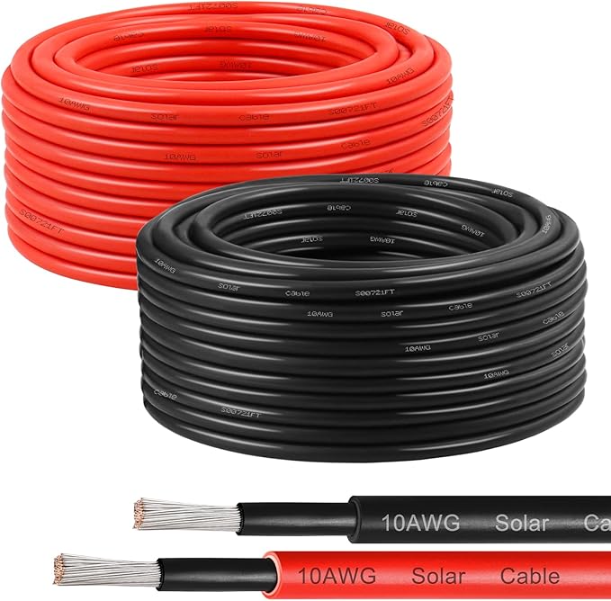 10AWG Solar Wire 6mm² 2 Pack 50FT Red &amp Black Solar Panel Cable 84 Strands Tinned Copper XLPE Insulated Outdoor Wire for PV Systems Inverter Battery RV Car Boat – Fire &amp UV Resistant