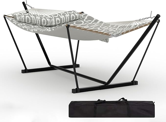 2 Person Outdoor Hammock with Stand 450LBS Capacity Heavy Duty Hammock with Carrying Bag &amp Soft Pillow Portable Indoor Outdoor Hammock Perfect for Backyard Patio Beach