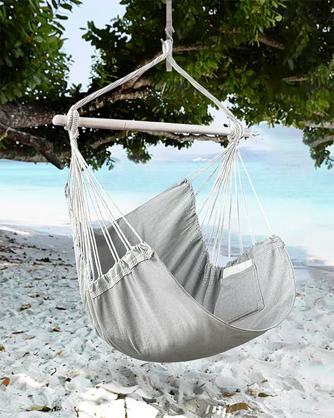 Lulladle Hammock Chair Hanging Rope Swing - Hammock Chair Bedrooms - Swing Chair Indoor - Hanging Chair Outdoor - Max Weight 500 Lbs