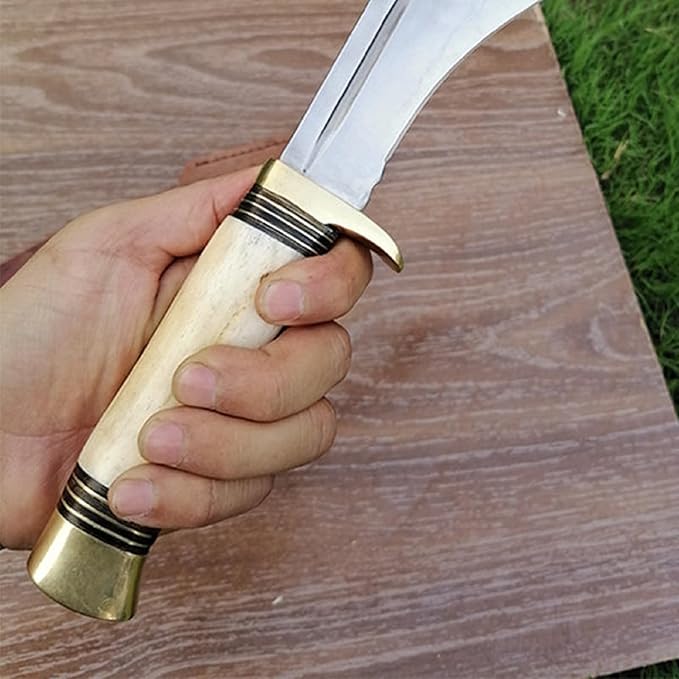 17 Carbon Steel Kukri Knife with Bone Handle Leather Sheath Included Best For Hunting Skinning and Camping Knife