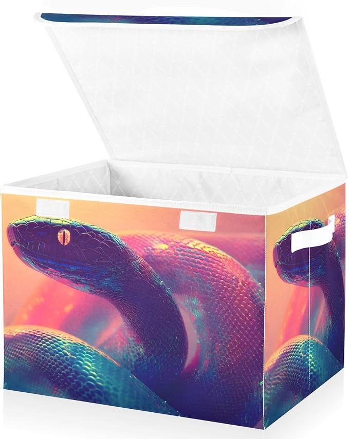 Storage Cube with Lid Surreal Snake Print 16.5×12.6×11.8 IN Collapsible Large Capacity Foldable Storage Basket Bin Organizer