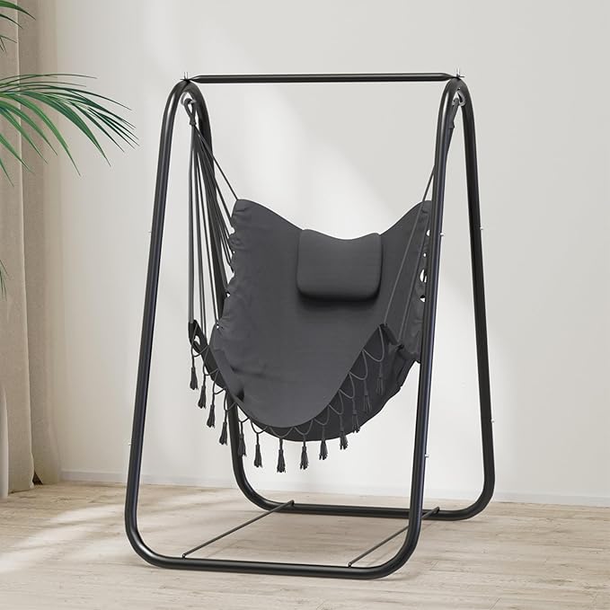 G TALECO GEAR Hammock Chair with StandHeavy-Duty and Rustproof Hanging Chair with StandHammock Swing Chair Standfor Indoor Outdoor Patio Yard Garden Porch (Grey)
