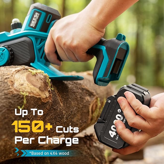 SEESII Flagship 8-Inch Cordless Mini Chainsaw 2026 Upgraded Brushless Motor Electric Chainsaw with 2×4000mAh Batteries Tool-Free Chain Tension &amp Oiler Handheld Saw for Fast Tree Branch Cutting