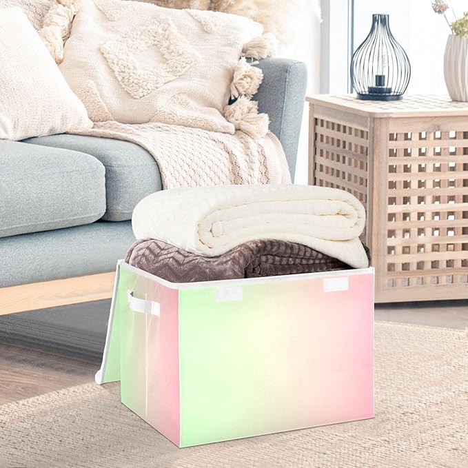 Green Peach Gradient Storage Container with Lid Collapsible Book Storage Garage Storage Bins for Home Studyroom Office