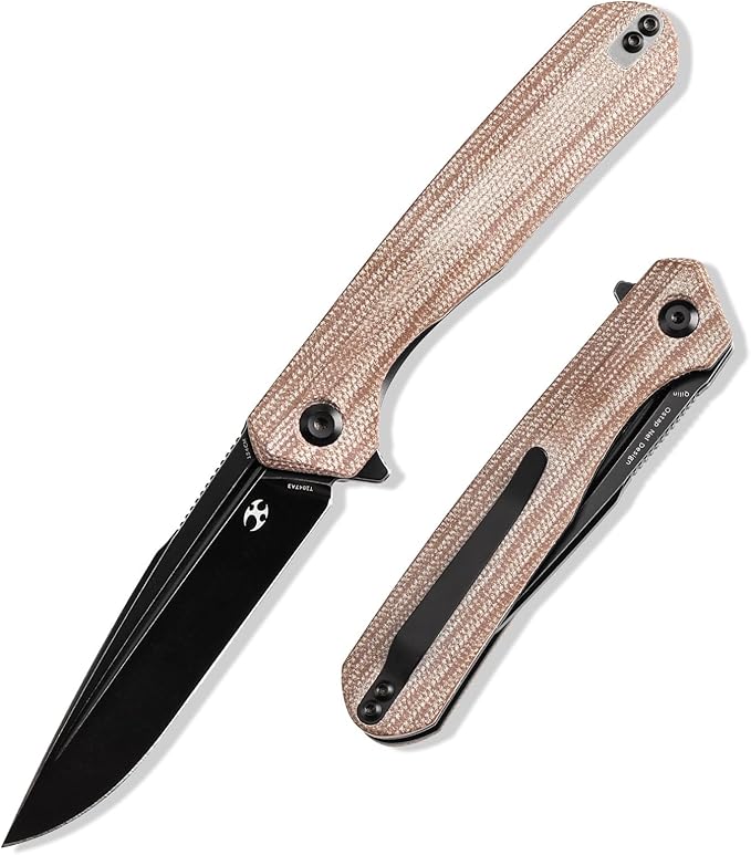 KANSEPT Qilin Pocket Knife 3.24'' Blackwash 154CM Sharp Blade Brown Micarta Handle for Edc Flipper and Liner Lock with Double-Sided Clip Men Camping Survival Folding Knives T1047A3