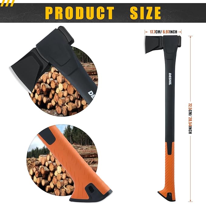 X25 Wood Splitting Axe 28” Camping Outdoor Hatchet for Wood Splitting and Kindling Forged Carbon Steel Heat Treated Hand Maul Tool Nylon Hollow Handle Shock Reduction Handle