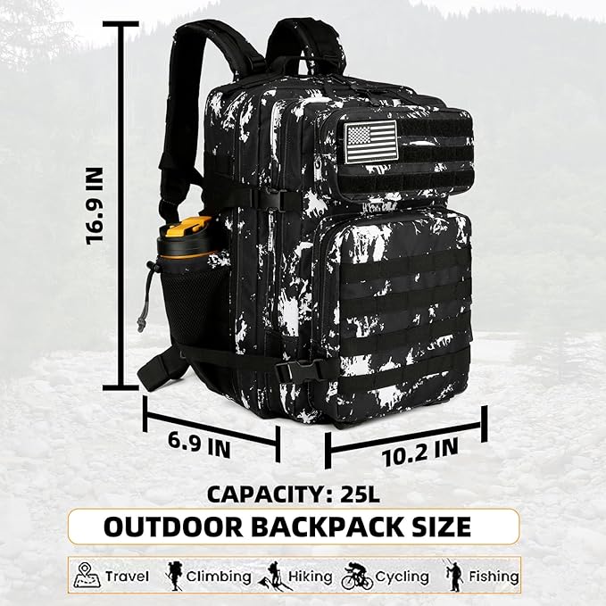 Lovelinks21 25L Tactical Backpack for Men and Women Military Backpack Small Assault Pack Molle Backpack Bug Out Bag Travel Rucksack Daypack (Black Lightning)